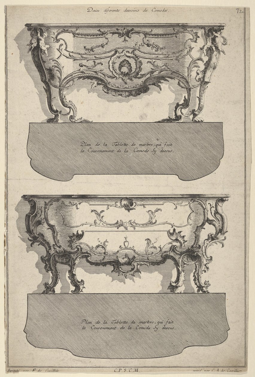 Tervek két komódhoz, a „Livre de differents dessein de Comodes”-tól, 1745-56 alkotó: Jean François Cuvilliés