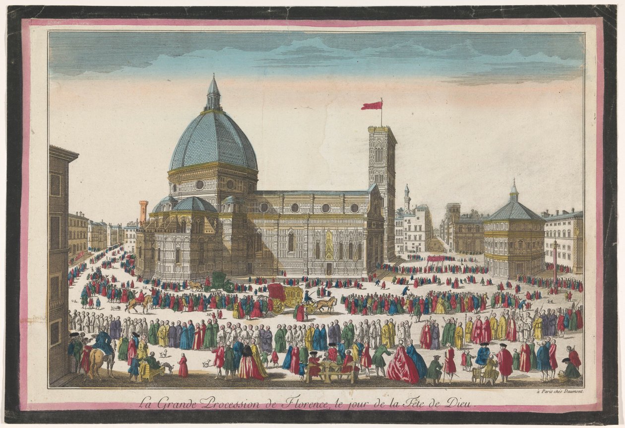 Kilátás a firenzei dómra a Corpus Christi körmenettel La grande procession de Firenze, le jour de la fête de Dieu (cím a tárgyon) alkotó: Jean François Daumont