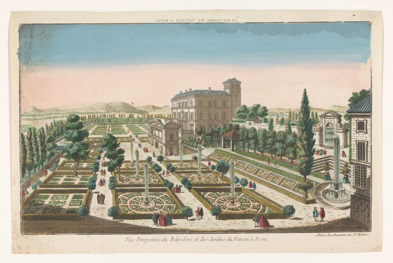 Kilátás a Giardini Vaticanira a Vatikánban Le Belvedere du Vatican a Rome (cím a tárgyon) alkotó: Jean François Daumont