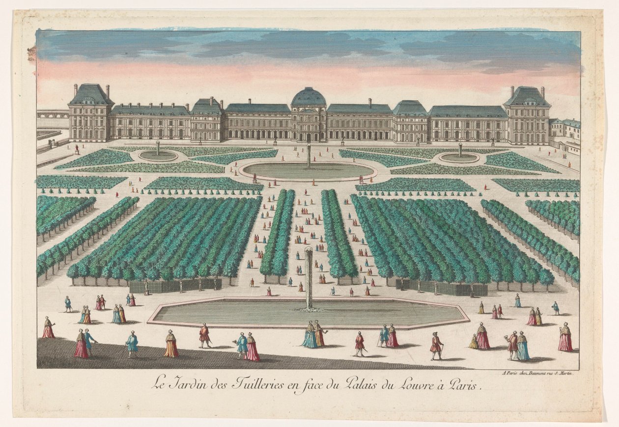 Kilátás a Jardin des Tuileries-re Párizsban, a Palais du Louvre felé nézve Le Jardin des Tuilleries en face du Palais du Louvre à Paris (cím a tárgyon) alkotó: Jean François Daumont