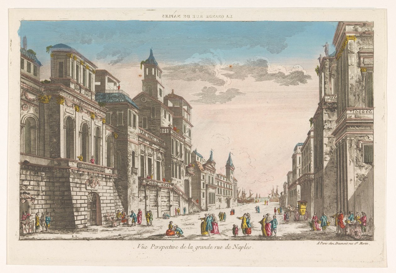 Kilátás egy utcára a tenger felé Nápolyban La grande rue de Naples (cím a tárgyon) alkotó: Jean François Daumont