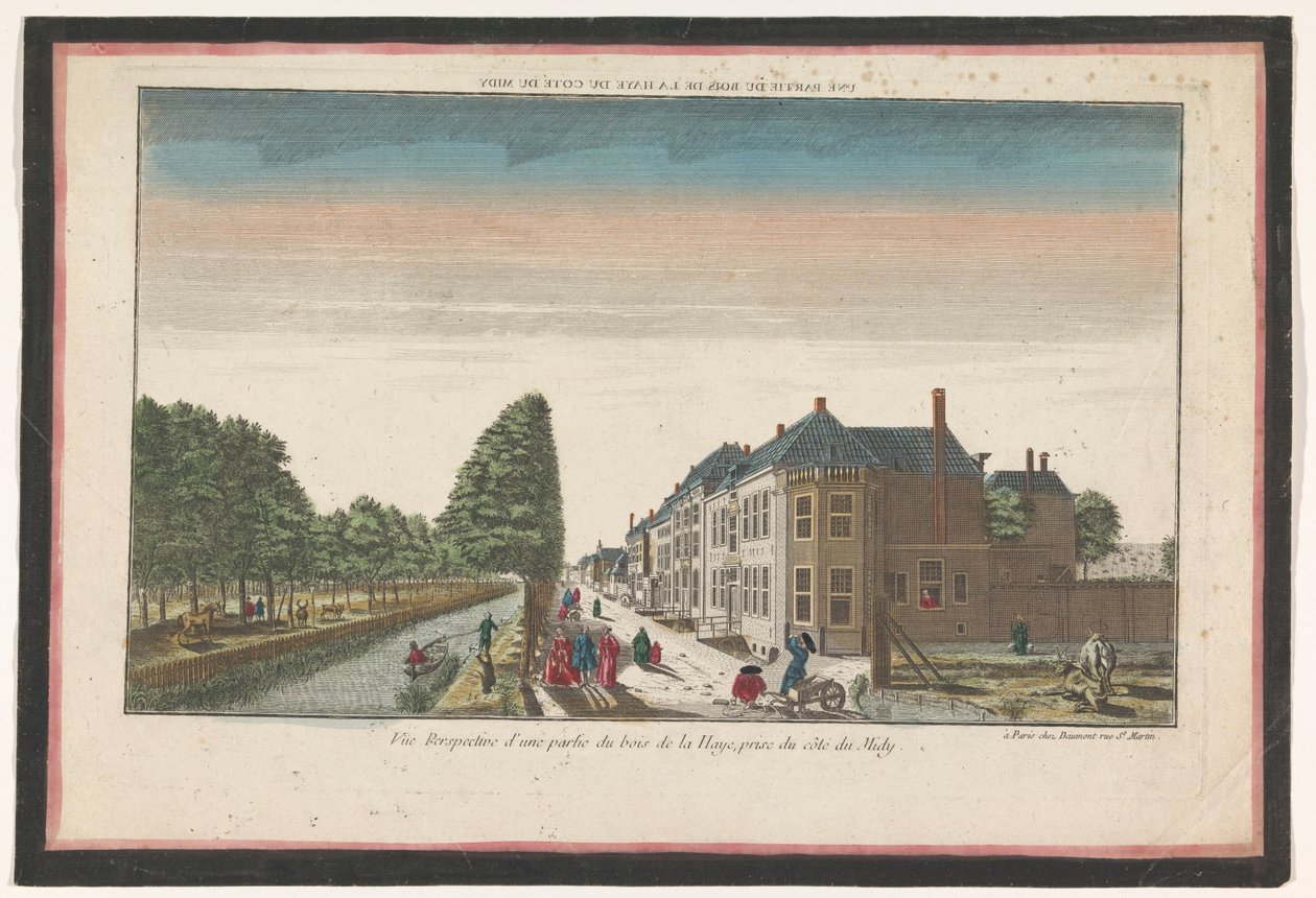 Kilátás a hágai Haagse Bosra a déli oldalról nézve Une partie du Bois de la Haye du coté du midy (cím a tárgyon) alkotó: Jean François Daumont