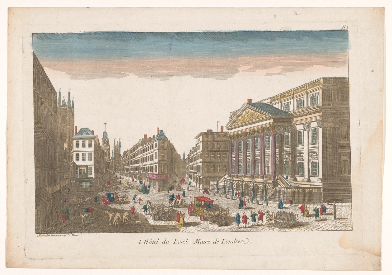 Kilátás a Mansion House-ra Londonban l´Hôtel du Lord = Maire de Londre (cím a tárgyon) alkotó: Jean François Daumont