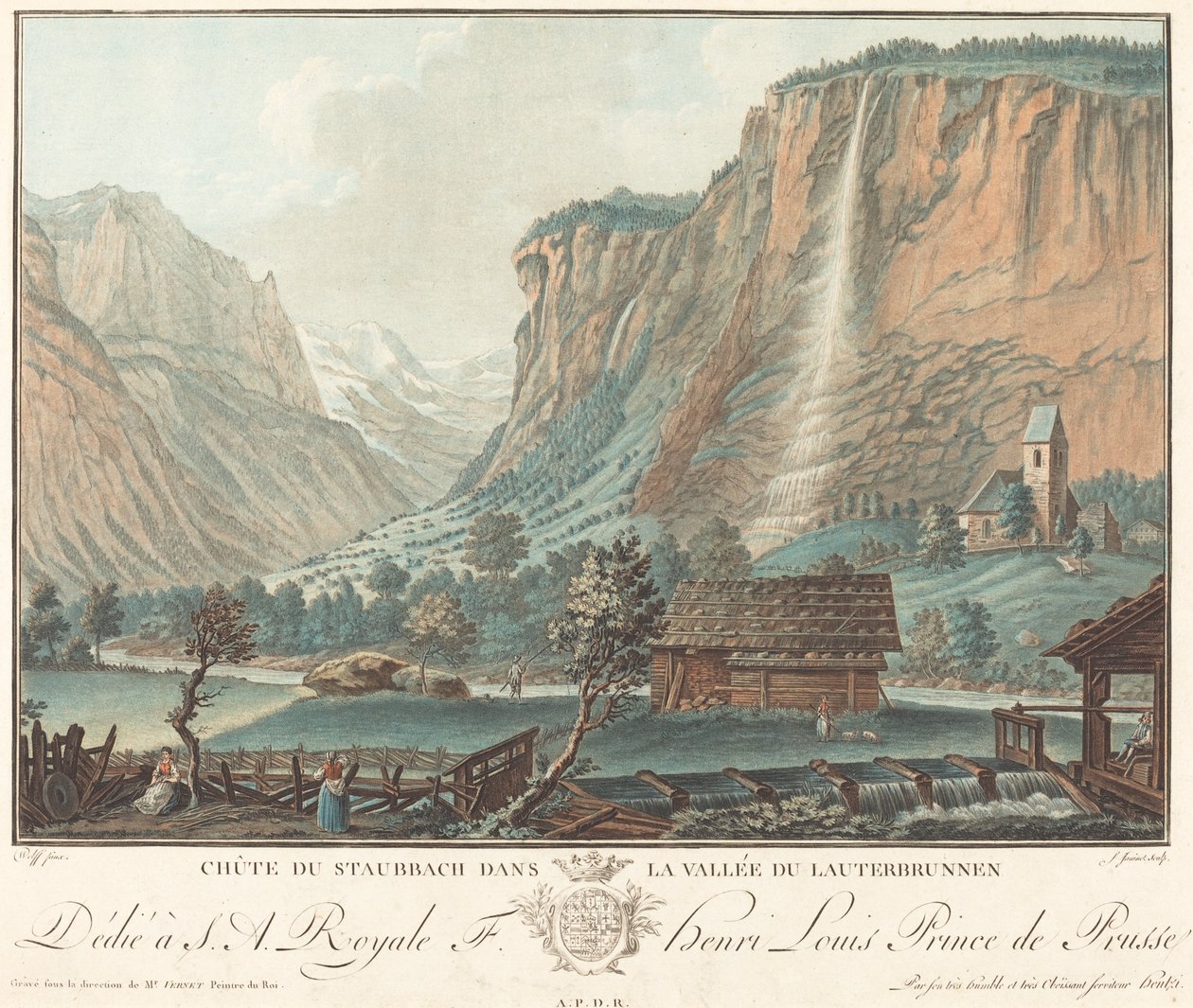 Chute de Staubbach, dans la Vallée de Lauterbrunnen (Staubbach-vízesés a Lauterbrunnen-völgyben) alkotó: Jean François Janinet after Caspar Wolf