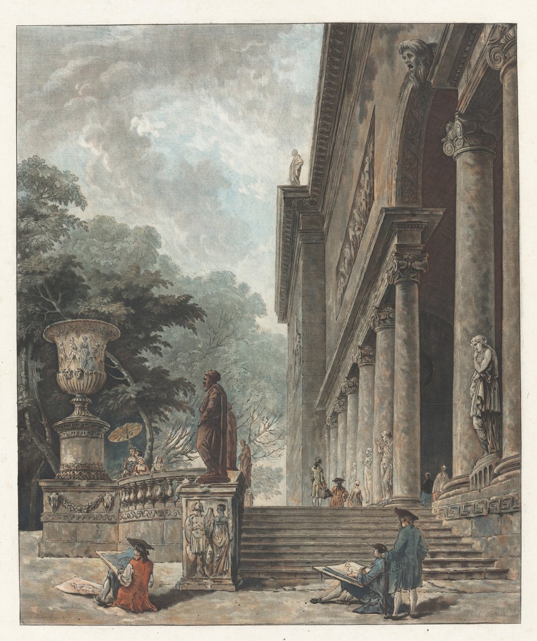 A Palazzo Medici oszlopcsarnoka és kertjei alkotó: Jean François Janinet after Hubert Robert