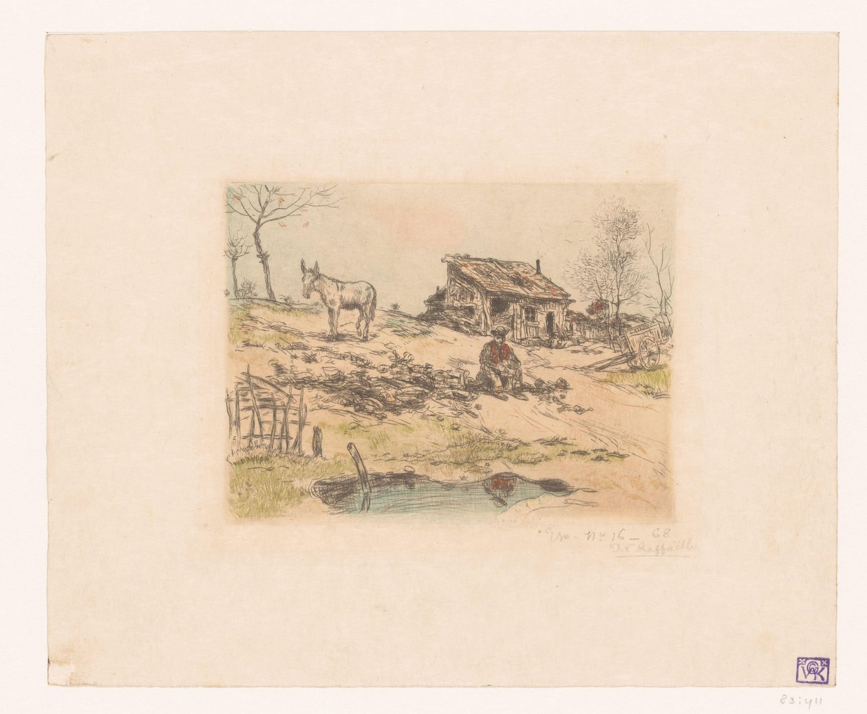Táj emberrel és szamárral a kunyhóban La cabane du chiffonnier alkotó: Jean François Raffaëlli (signed by artist)