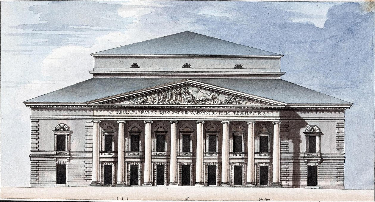A szentpétervári császári Bolsoj Kamennij Színház homlokzata, 1802 alkotó: Jean François Thomas de Thomon
