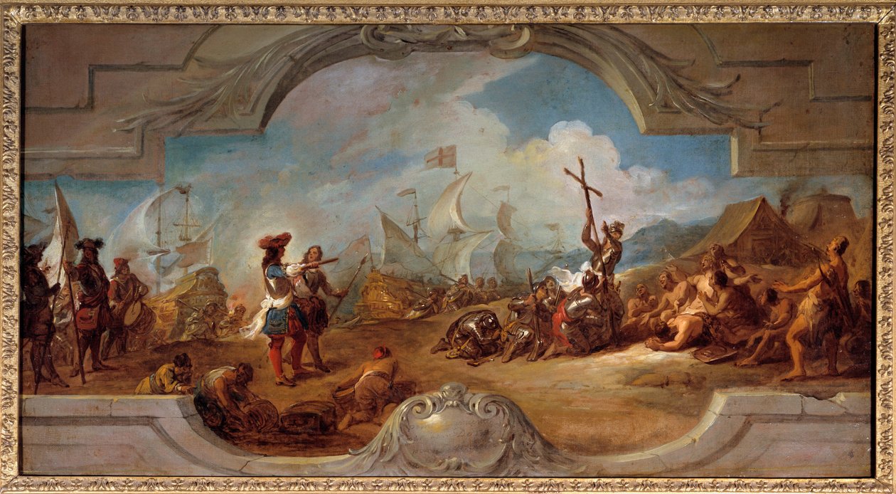 Kolumbusz Kristóf Amerikában (festményprojekt a mennyezeten). 1492. Jean Francois De Troy (1679-1752) festménye alkotó: Jean François de Troy