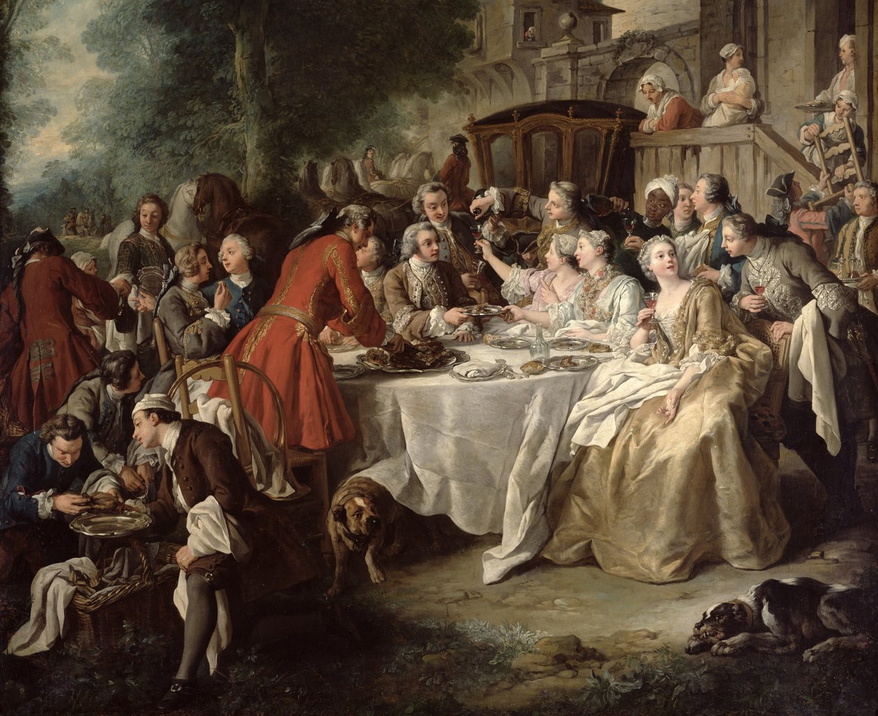 The Hunt Lunch, részlet az étkezőkről, 1737 alkotó: Jean François de Troy