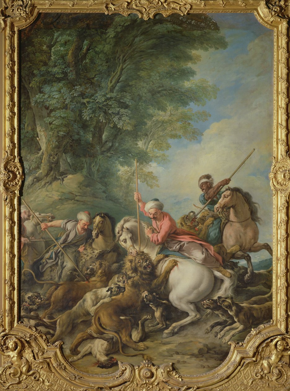 Törökök vadászó oroszlánok (olaj, vászon) alkotó: Jean François de Troy