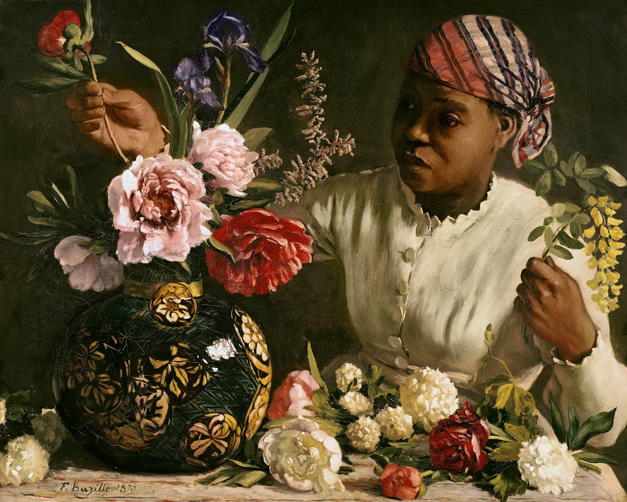 Fekete nő bazsarózsával, 1870 alkotó: Jean Frederic Bazille