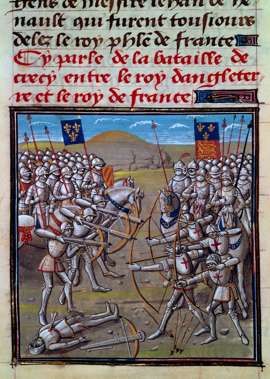 Crecy-i csata, miniatűr Froissart krónikáiból, Jean Froissarttól alkotó: Jean Froissart