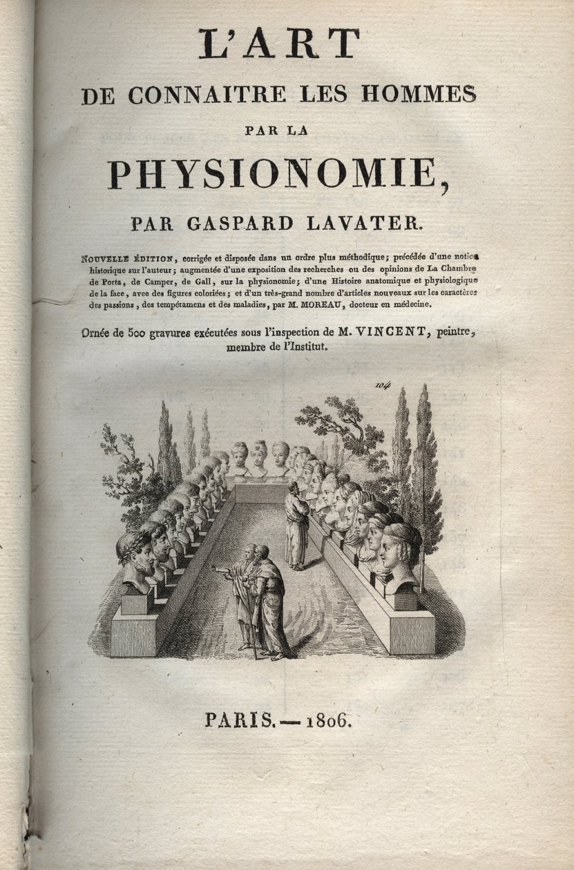 Johann Gaspar Lavater (1741-1801) - 1806. Fiziognómia – Fiziognómia – „Az ember megismerésének művészete a fiziognómián keresztül” elülső része – 1806 alkotó: Jean Gaspard Lavater
