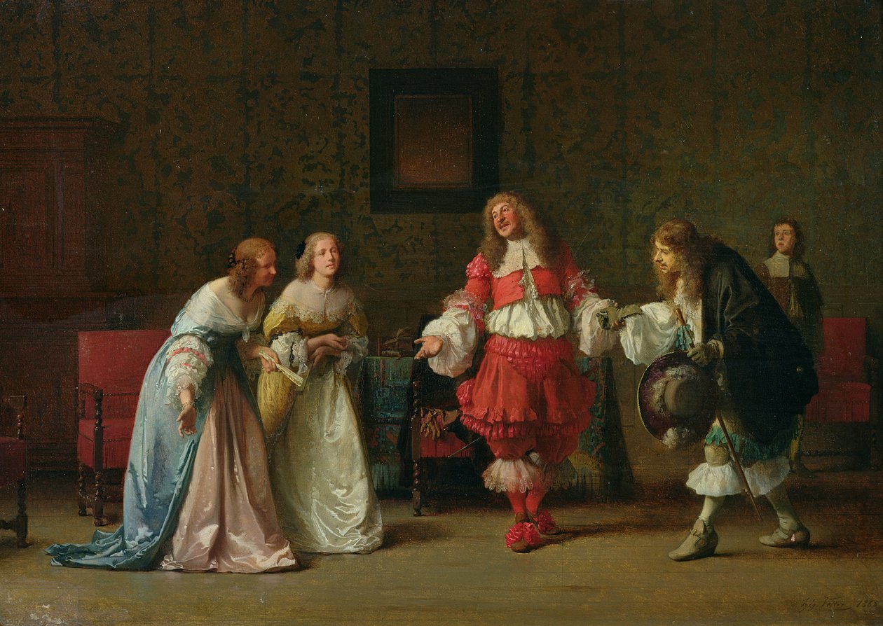 Mascarille bemutatja Jodelet Cathosnak és Madelonnak, 1865 alkotó: Jean Hegesippe Vetter