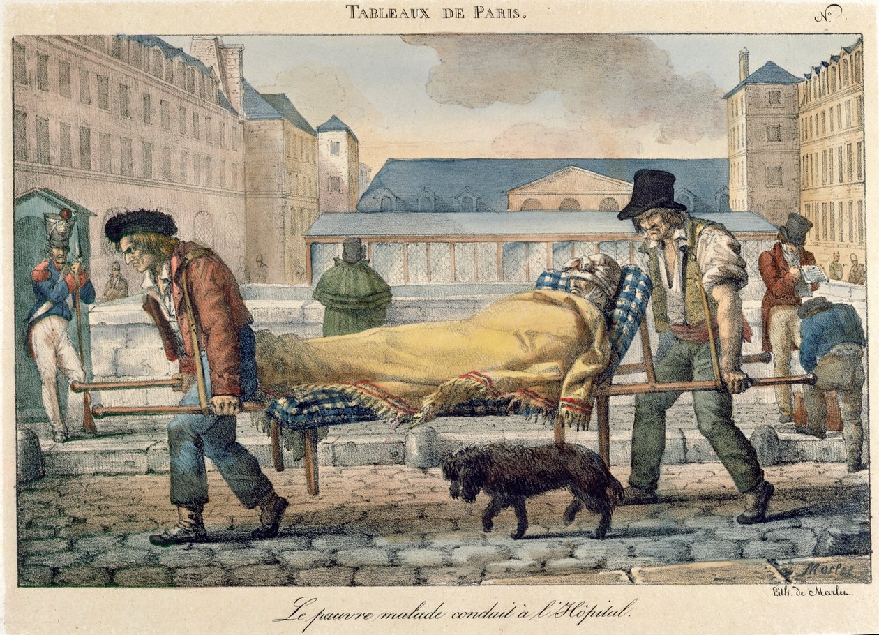 Kórházba szállított rokkant, a Tableaux de Paris sorozatból, 1820 körül alkotó: Jean Henri Marlet