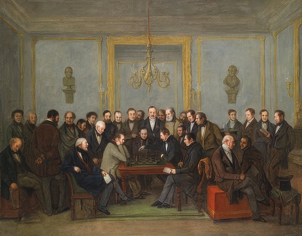 A híres sakkjátszma Howard Staunton és Pierre Saint Amant között 1843. december 16-án alkotó: Jean Henri Marlet