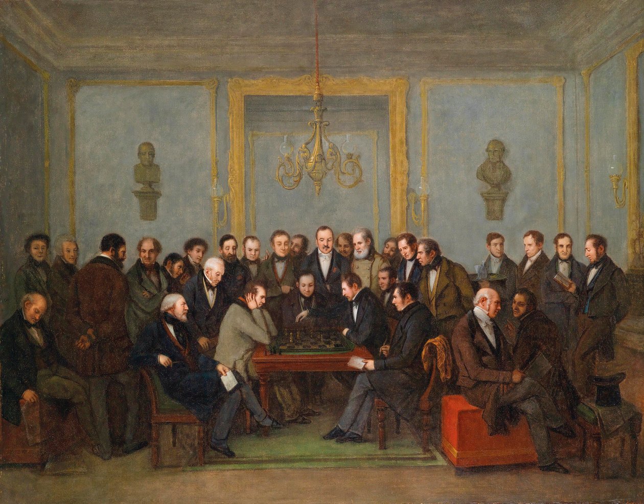 Epikus sakkmérkőzés Pierre Saint Amant és Howard Staunton között 1843-ban) Jean Henri Marlet peinture (1771-1847) 1843 - Olaj, vászon Mérete 71x91,5 cm Magángyűjtemény alkotó: Jean Henri Marlet