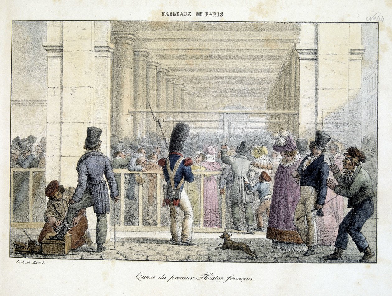 Sor a Premier Théâtre Français-ban, - Market litográfia, „” Tableaux de Paris”” alkotó: Jean Henri Marlet