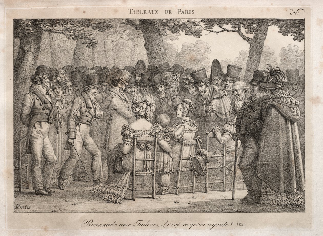 Párizsi jelenetek: Promenade a Tuileriákban. Mit nézel? alkotó: Jean Henri Marlet