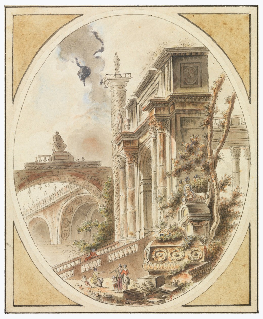 Rajz, Egy építészeti rom fantáziája, 1770 körül. alkotó: Jean Henry Alexandre Pernet