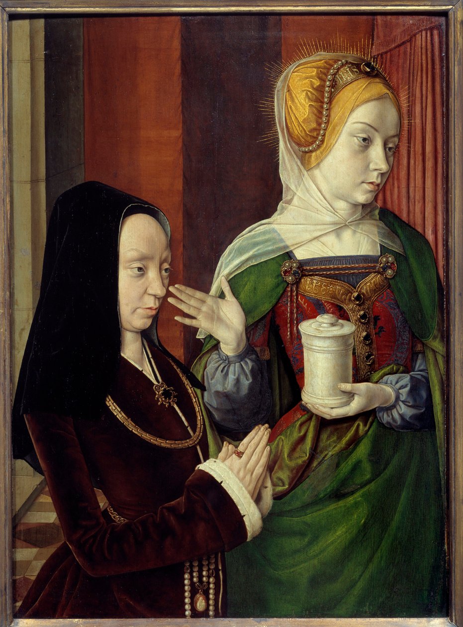 Sainte Madeleine által bemutatott burgundiai Madeleine, Laage hölgy feltételezett portréja Jean Hey dit le Maitre de Moulins (1480-1500) 15. század. Nap 0,56x0,4 m alkotó: Jean Hey