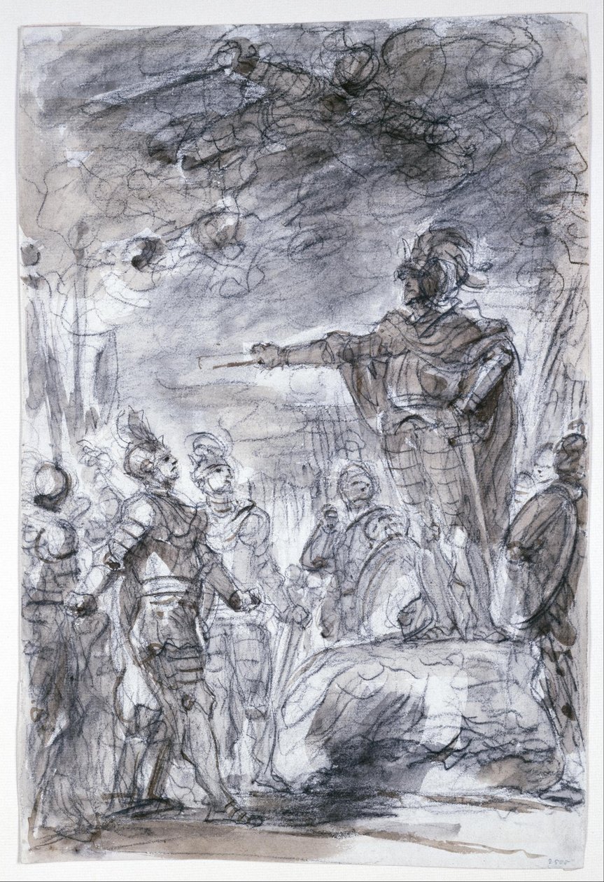 Jelenet Ariosto "Orlando Furioso" című művéből: Rodomonte és Mandricardo Agramante előtt állítják be ügyüket alkotó: Jean Honore Fragonard
