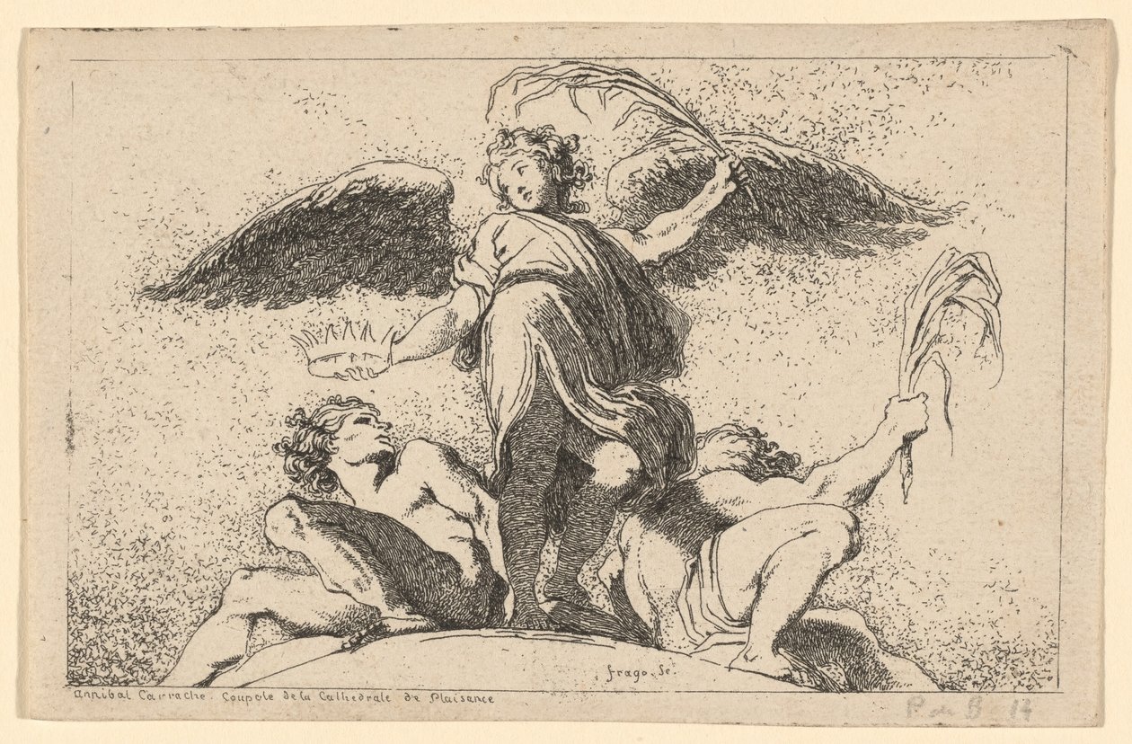 Angyal kezében egy tenyér és egy korona alkotó: Jean Honoré Fragonard after Annibale Carracci