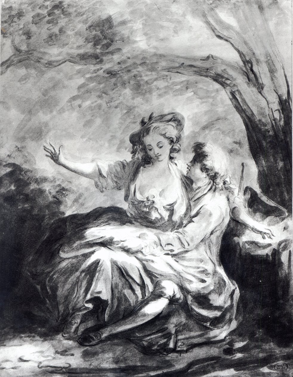 A szerelem találkozóhelye (papíron szépia) alkotó: Jean Honore Fragonard