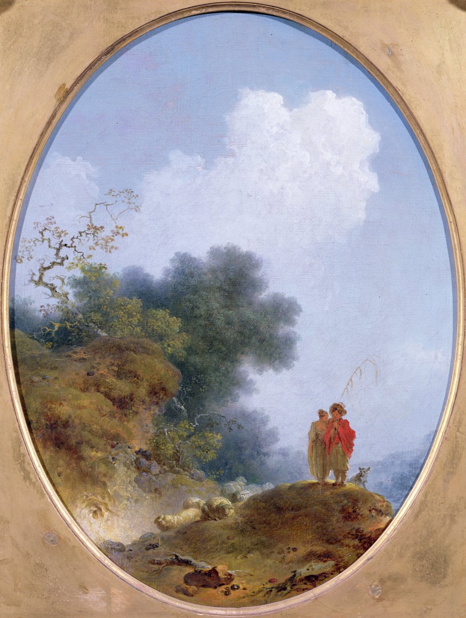 Egy pásztor furulyázik, miközben egy parasztlány hallgat, 1765 alkotó: Jean Honore Fragonard