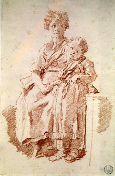 Egy fiatal lány a nővérével, 1774 (piros kréta papíron) alkotó: Jean Honore Fragonard