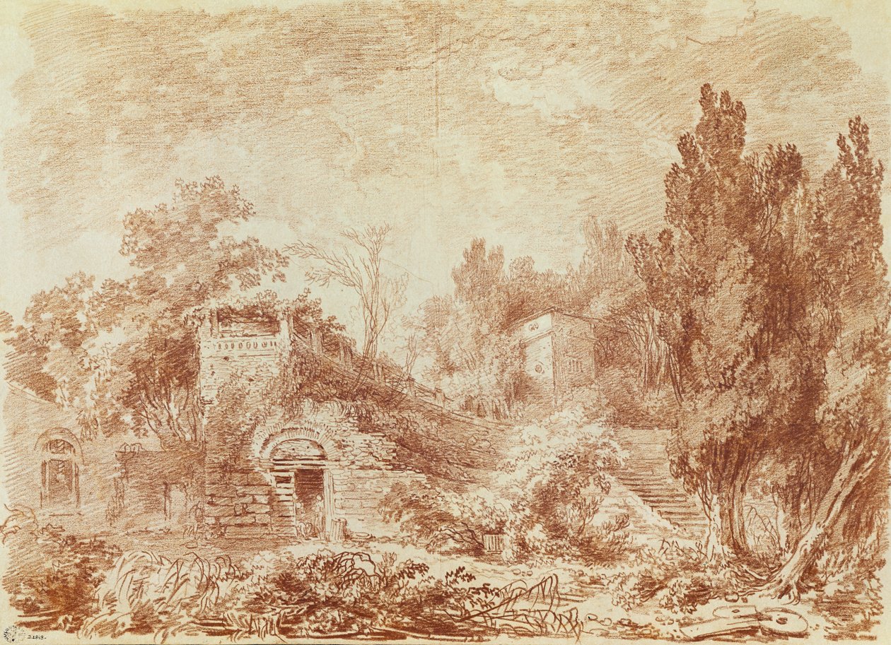 Ókori Színház, Hadrianus villája, Tivoli közelében (piros kréta papíron) alkotó: Jean Honore Fragonard