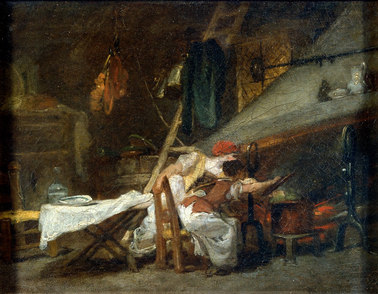 A tűzhelynél, 18. vagy 19. század eleje alkotó: Jean Honore Fragonard
