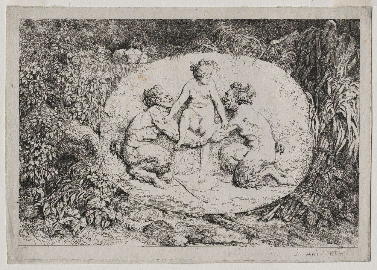 Bacchanales: Két szatír által támogatott nimfa, 1763. alkotó: Jean Honore Fragonard