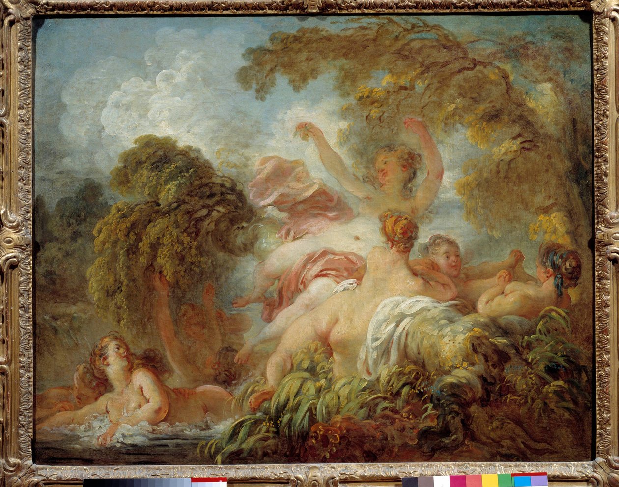 Fürdőzők csoportja meztelen fiatal nők fürdőzése. Jean Honore Fragonard (1732-1806) festménye 18. század V. 0,64x0,8 m alkotó: Jean Honore Fragonard