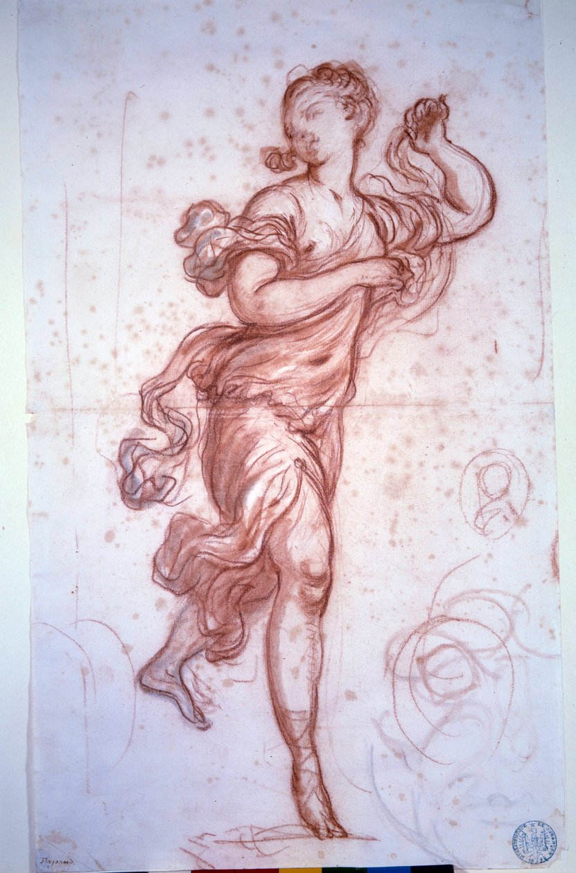Jean Honore Fragonard antik rajz a la sanguine ruhájába öltözött táncosnő alkotó: Jean Honore Fragonard