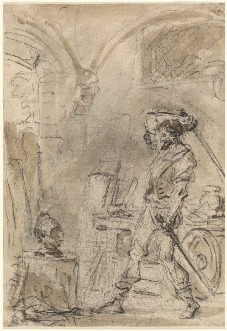 Don Quijote a sisakot ütni készül alkotó: Jean Honore Fragonard