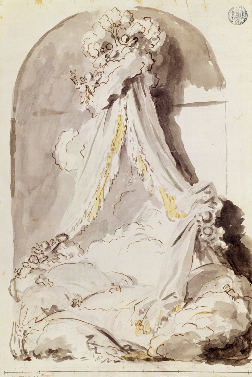 Szerelmesek ágya (toll, tinta és mosás papíron) alkotó: Jean Honore Fragonard