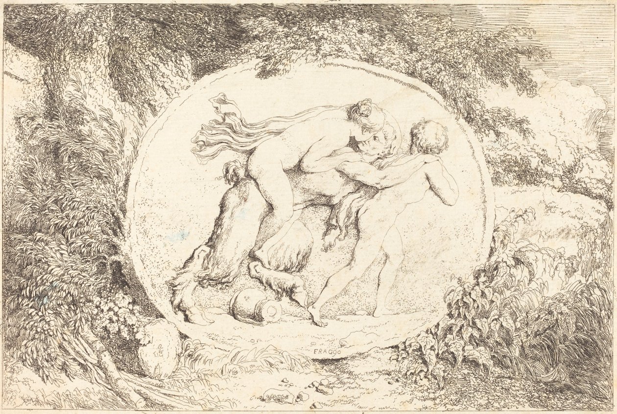 Nymph Astride a Satyr (Fiatal lány, aki szatírban húzódik) alkotó: Jean Honore Fragonard