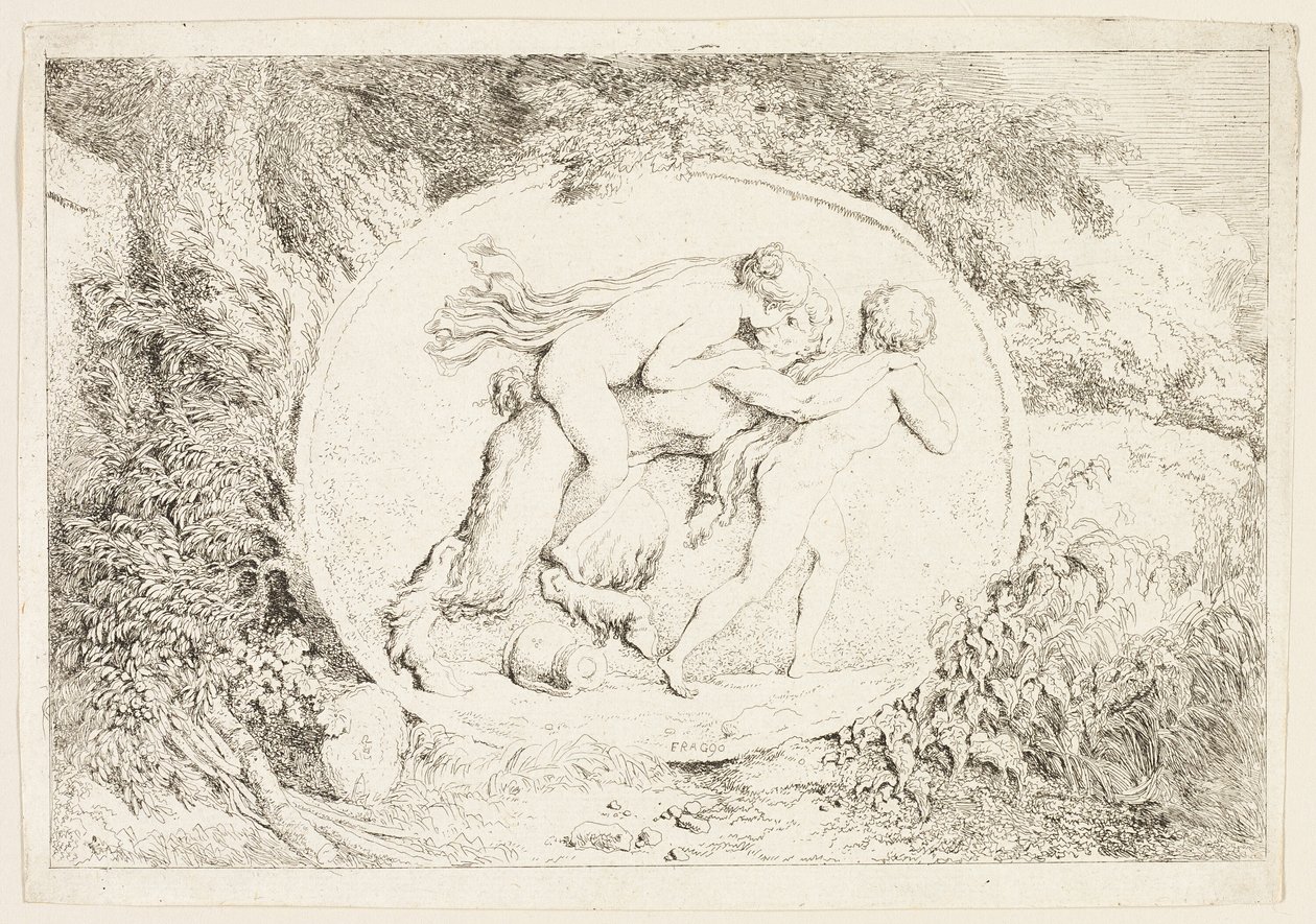 Szatír hátán lovagló nimfa, a Bacchanales, avagy szatírjátékok című képből alkotó: Jean Honore Fragonard