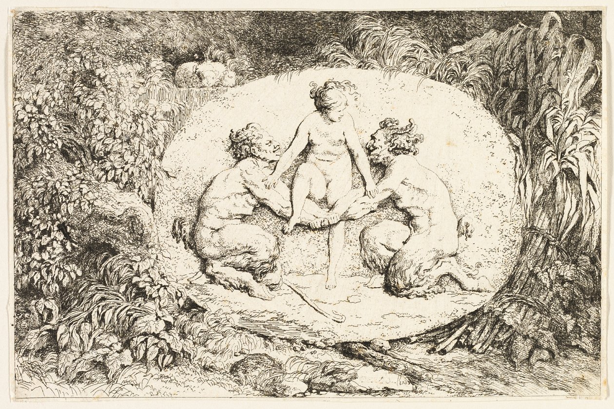Két szatír kezén ülő nimfa a Bacchanales, avagy a szatírok játékai című képből alkotó: Jean Honore Fragonard