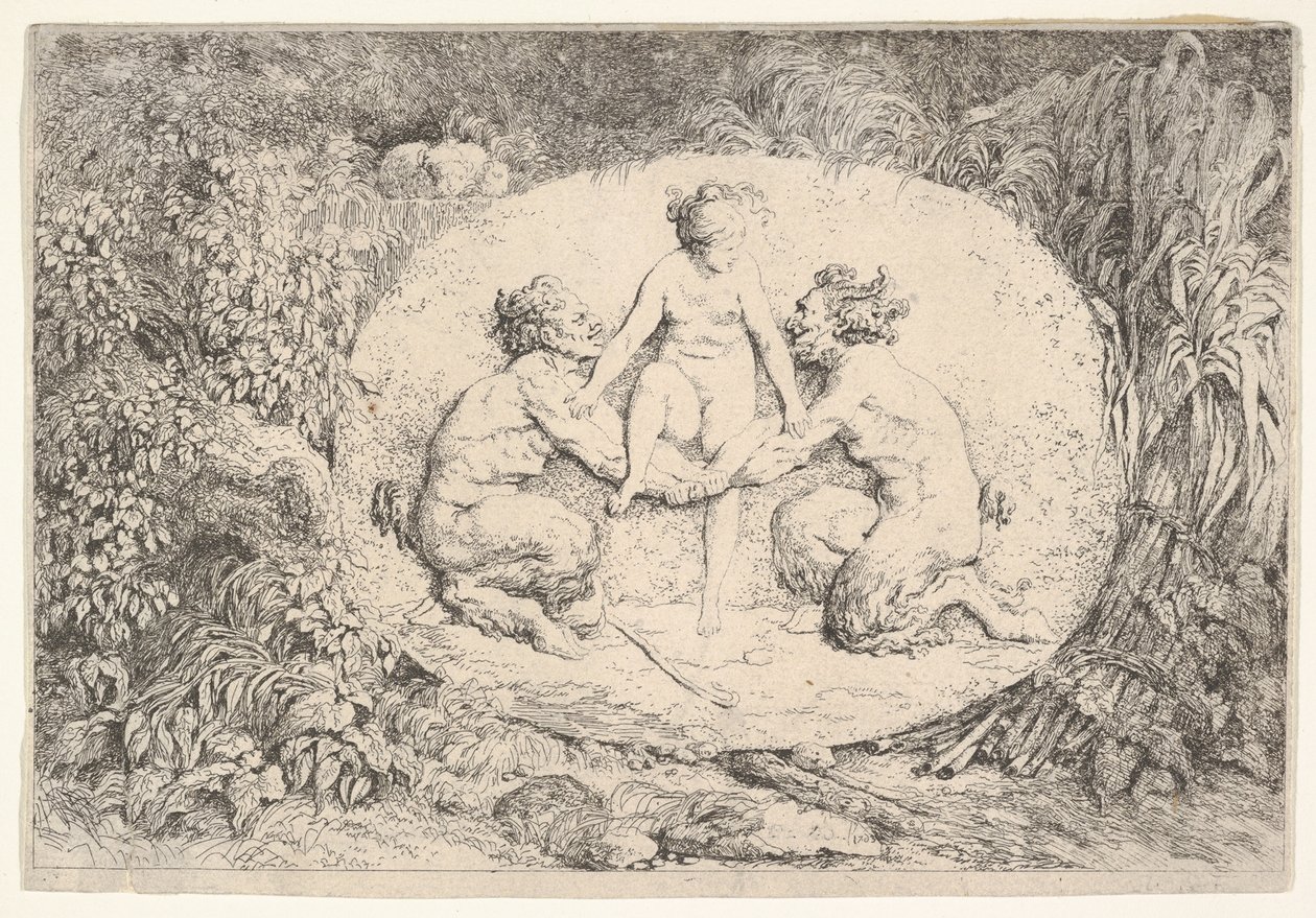Két szatír által támogatott nimfa, 1763. alkotó: Jean Honore Fragonard