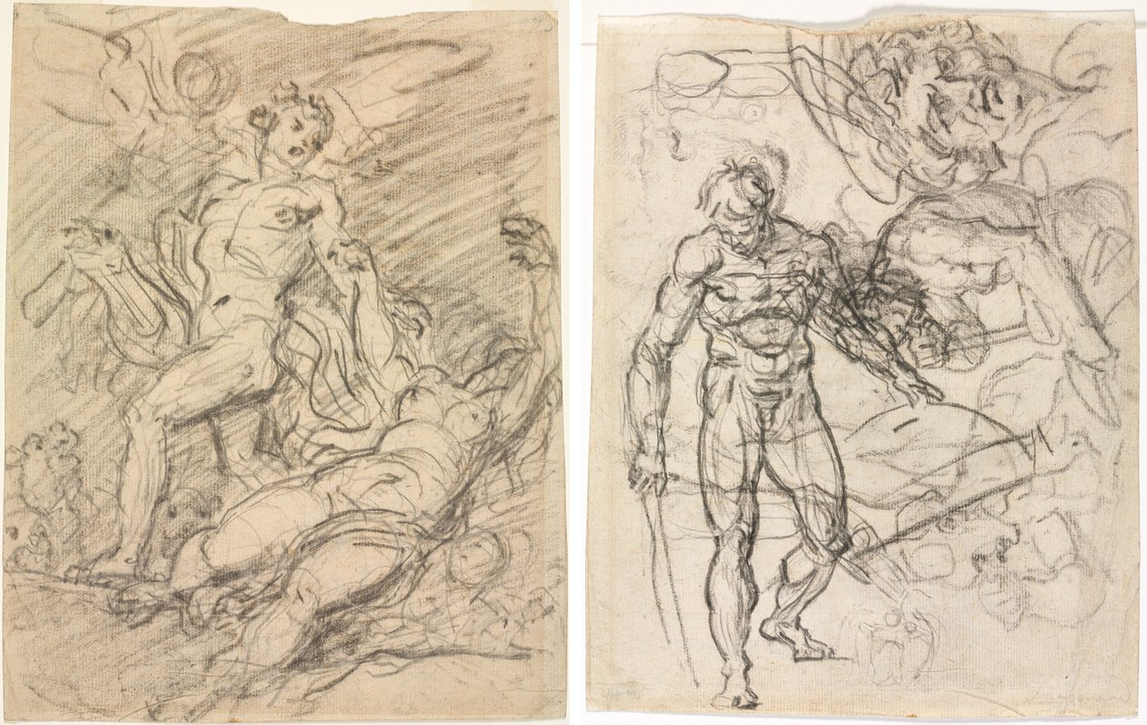 Orpheus és Eurydice (recto); Ábratanulmányok (fordítva) alkotó: Jean Honore Fragonard