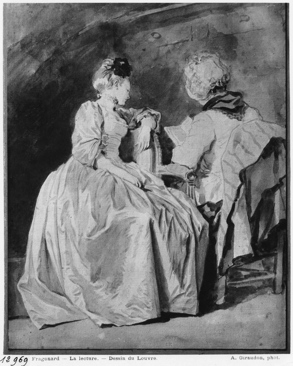 Olvasás (fekete ceruza és bisztre, papíron mosható) alkotó: Jean Honore Fragonard