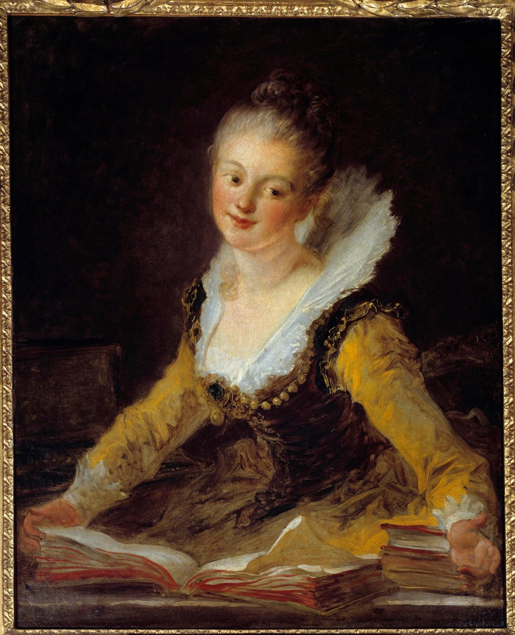 Tanulmány. Egy nő az irodájában könyveket lapozgat, hogy tanuljon. Jean Honore Fragonard (1732-1806) festménye alkotó: Jean Honore Fragonard