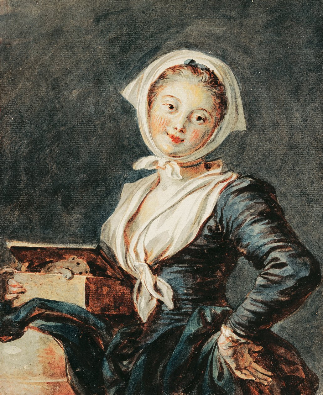 A lány mormotával, 1785-1788 körül (akvarell és szangvinikus fekete krétával, papíron) alkotó: Jean Honore Fragonard
