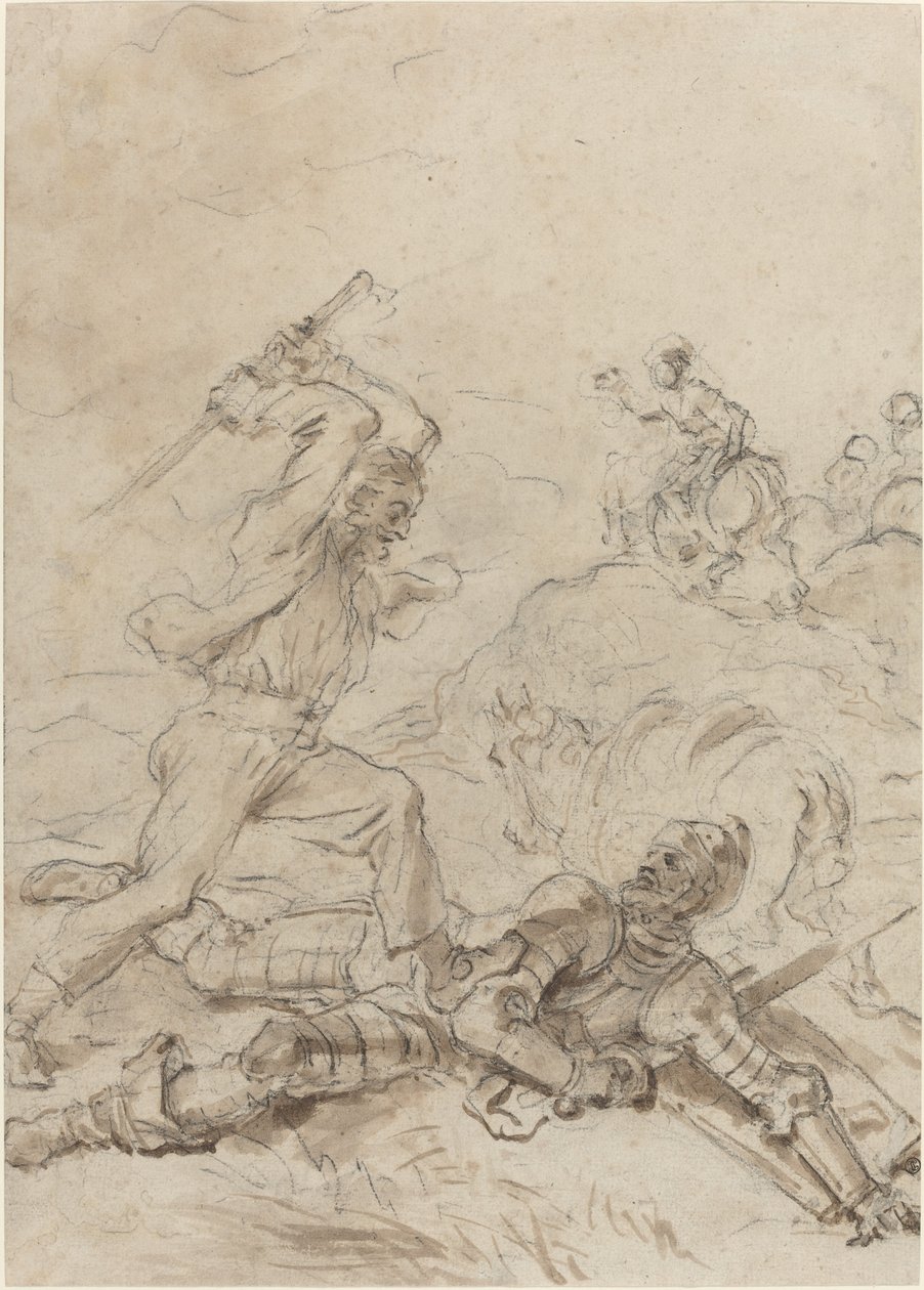 A Muléter megtámadja Don Quijotét, miközben tehetetlenül fekszik a földön alkotó: Jean Honore Fragonard