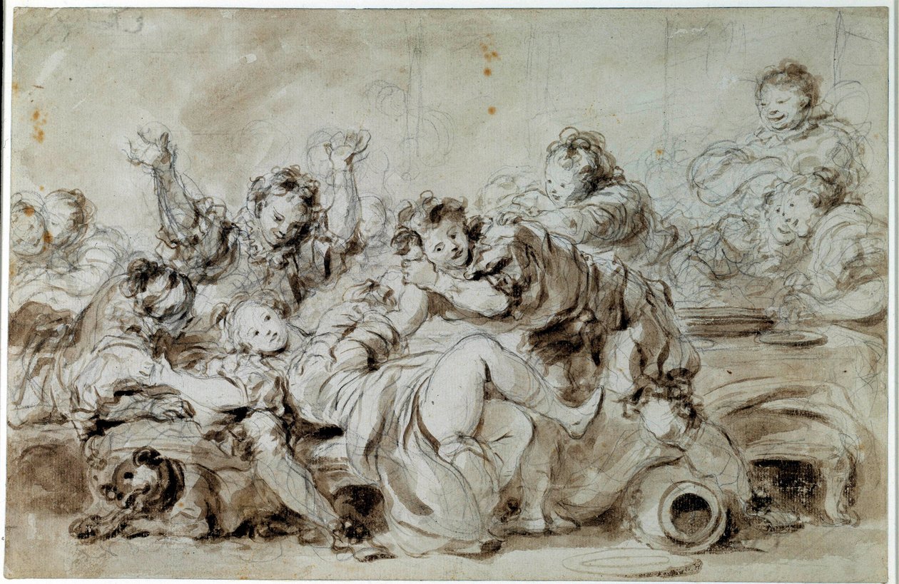 Az agresszor megbüntetett Miután „a gázkont megbüntették” című mese, Jean de la Fontaine. Jean Honore Fragonard (1732-1806) rajza 18. századi magángyűjtemény alkotó: Jean Honore Fragonard