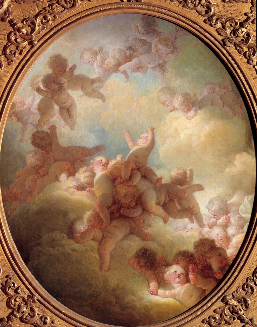 A Love Group raj a felhőkben. Jean Honore Fragonard (1732-1806) festménye 18. század V. 0,56x0,65 m párizsi Louvre múzeum alkotó: Jean Honore Fragonard
