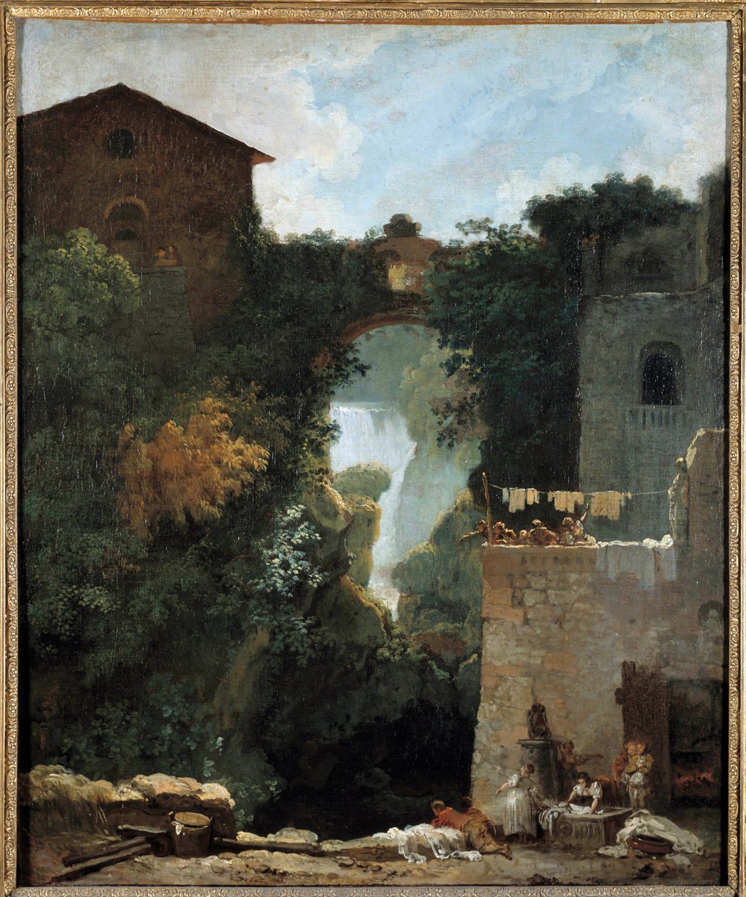 A Tivoli Des lavandieres vízesései vízesések táján. Jean-Honore Fragonard (1732-1806) festménye 18. század V. 0,72x0,6 m. alkotó: Jean Honore Fragonard