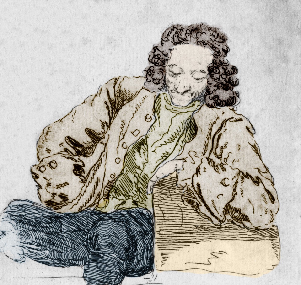 Francois Marie Arouet portréja, ez a Voltaire (1694-1778) részlet „Voltaire különböző fiziognómiái” nyomán, Hubertől. alkotó: Jean Huber